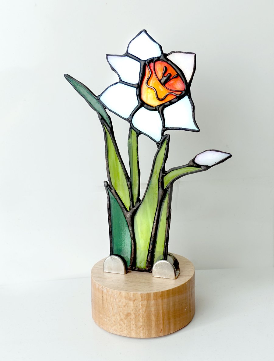 Stained Glass Suncatcher Tea Light Holder - Narcissus Daffodil