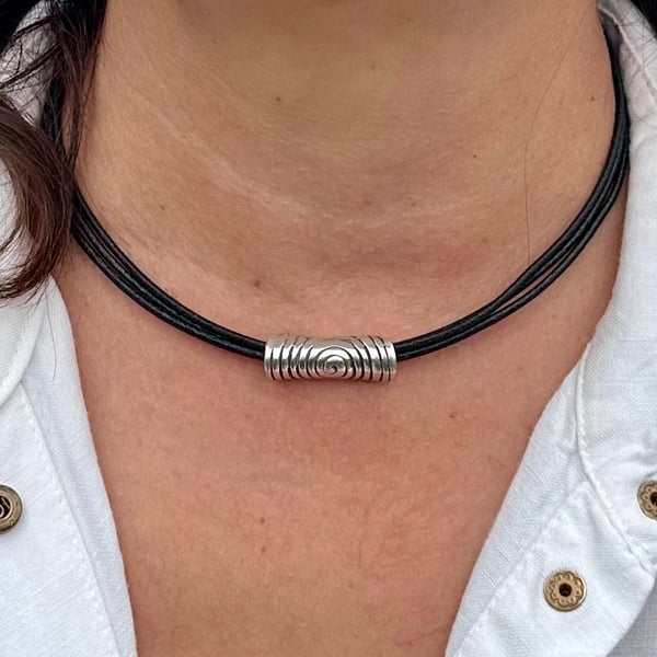 Women's Necklace, Leather Boho Choker Necklace