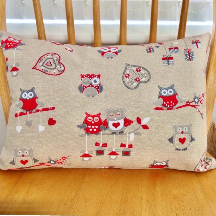 Red Owls: Cushion Cover 17”x12”