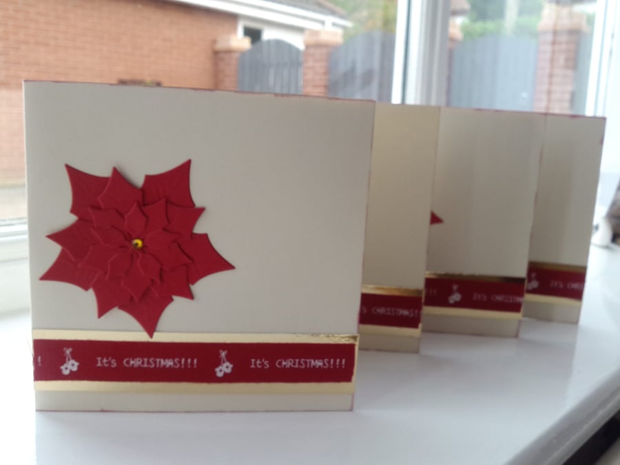 Pack of 4 red Poinsettia Christmas cards