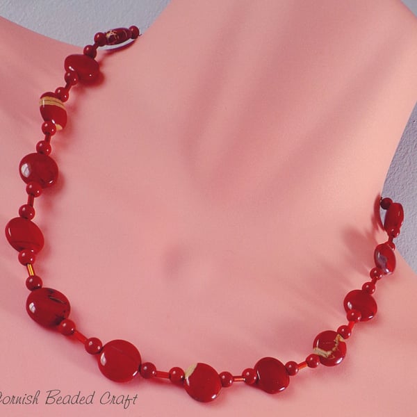 Red Jasper Beaded Sterling Silver Necklace-Handmade in Cornwall - FREE UK P&P