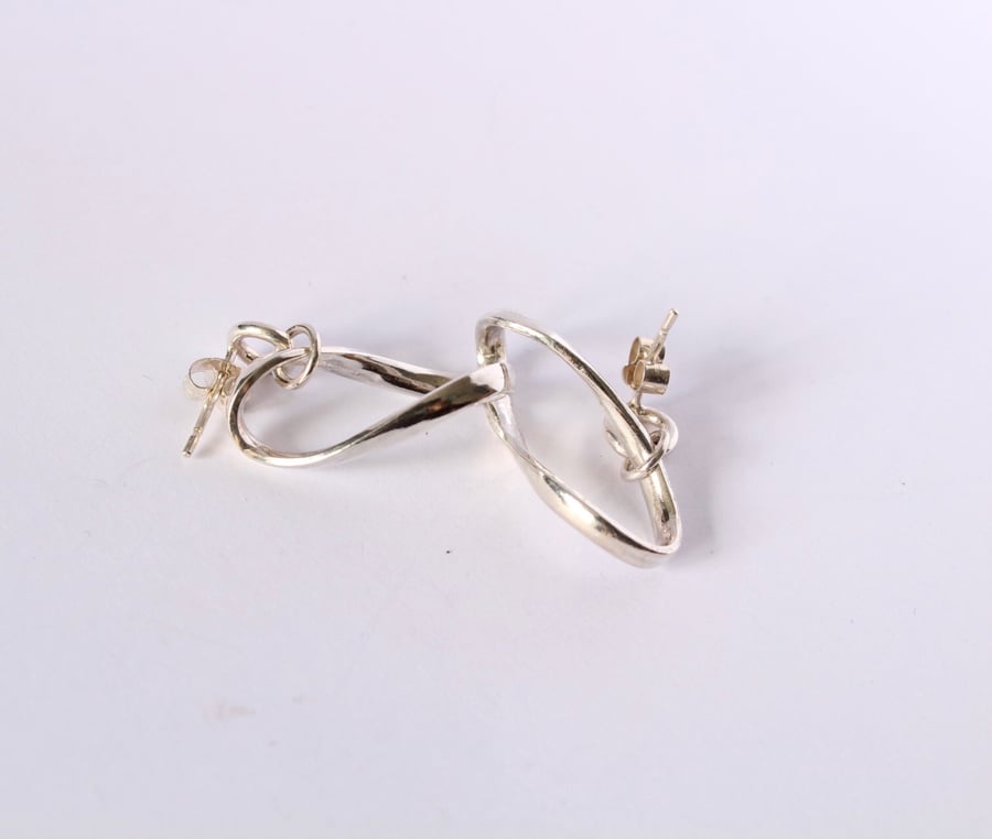 Hand made Sterling Silver oval twist earrings 