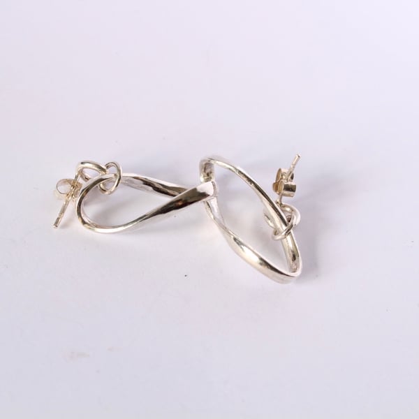 Hand made Sterling Silver oval twist earrings 
