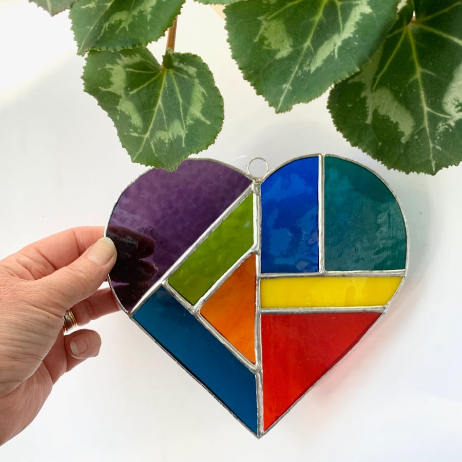 Stained Glass Large Heart Suncatcher - Multi Coloured