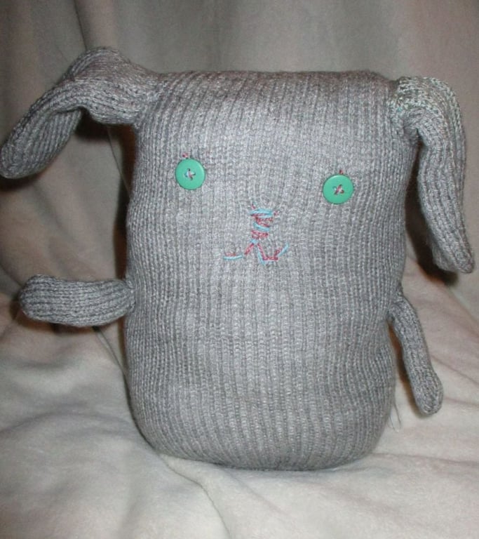 Grey Giant Dog Soft Toy - Turquoise Eyes Knitted by KM