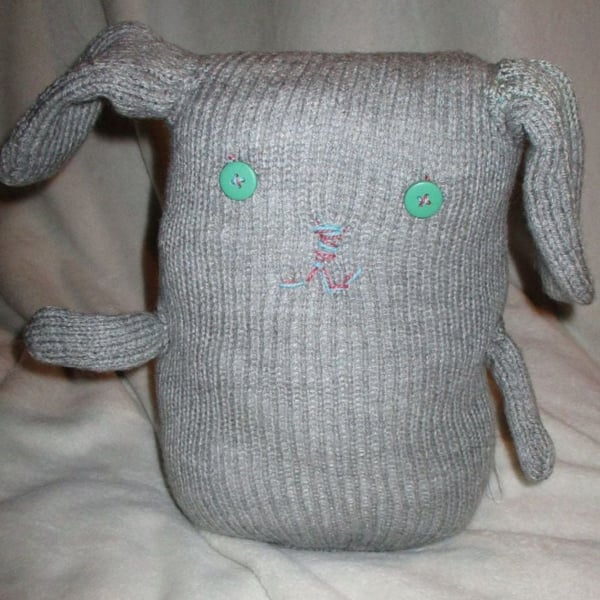 Grey Giant Dog Soft Toy - Turquoise Eyes Knitted by KM