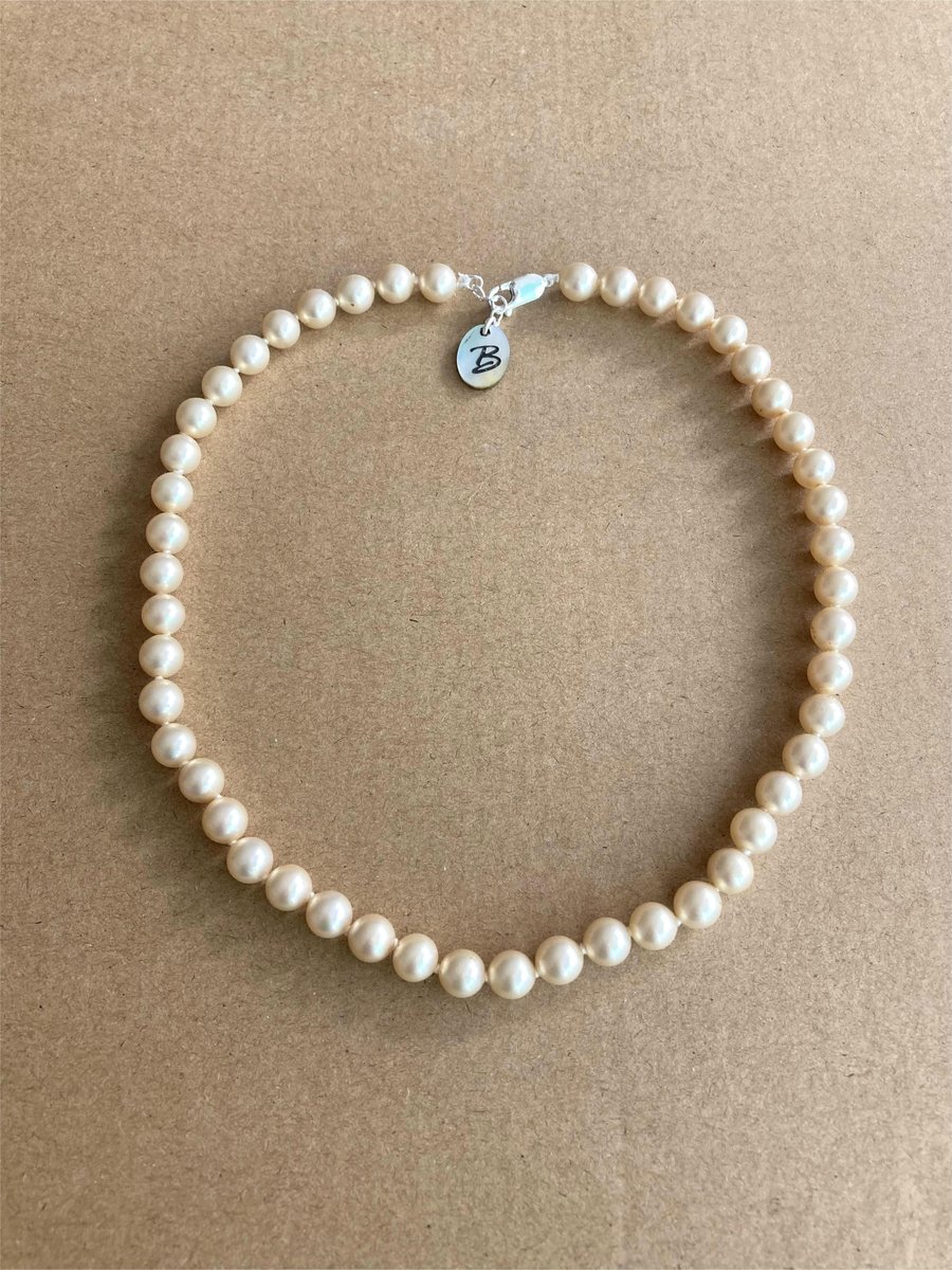 Hard Acrylic Faux Pearl Upcycled Beads Single Stand Hand Knotted Necklace