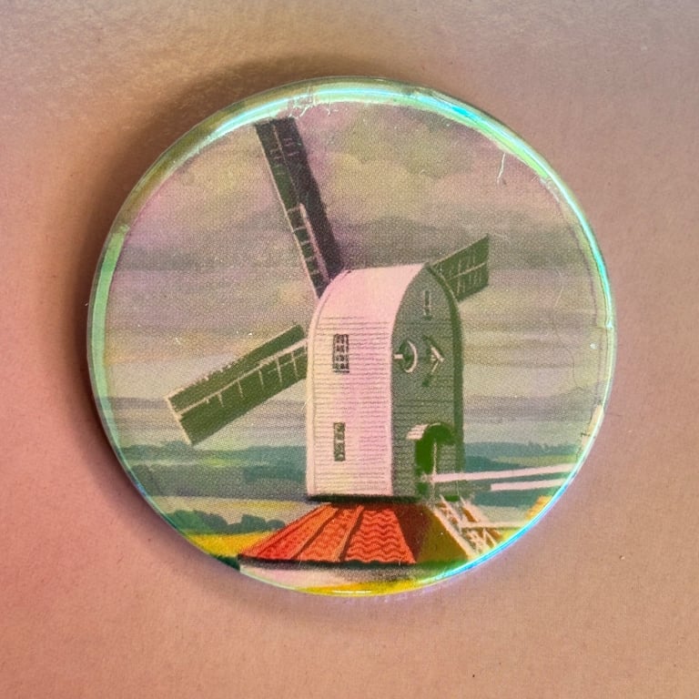 Holographic vintage book pin badge - ladybird windmill