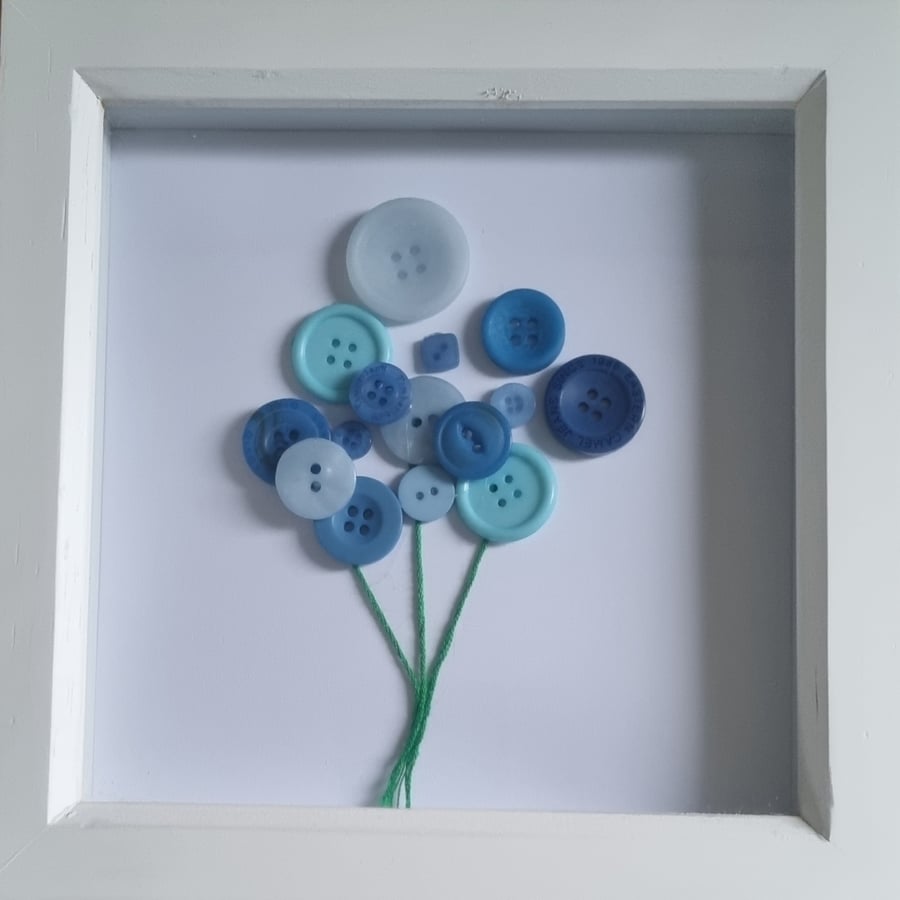 Handmade blue Button balloon picture frame Nursery wall hanging frame 