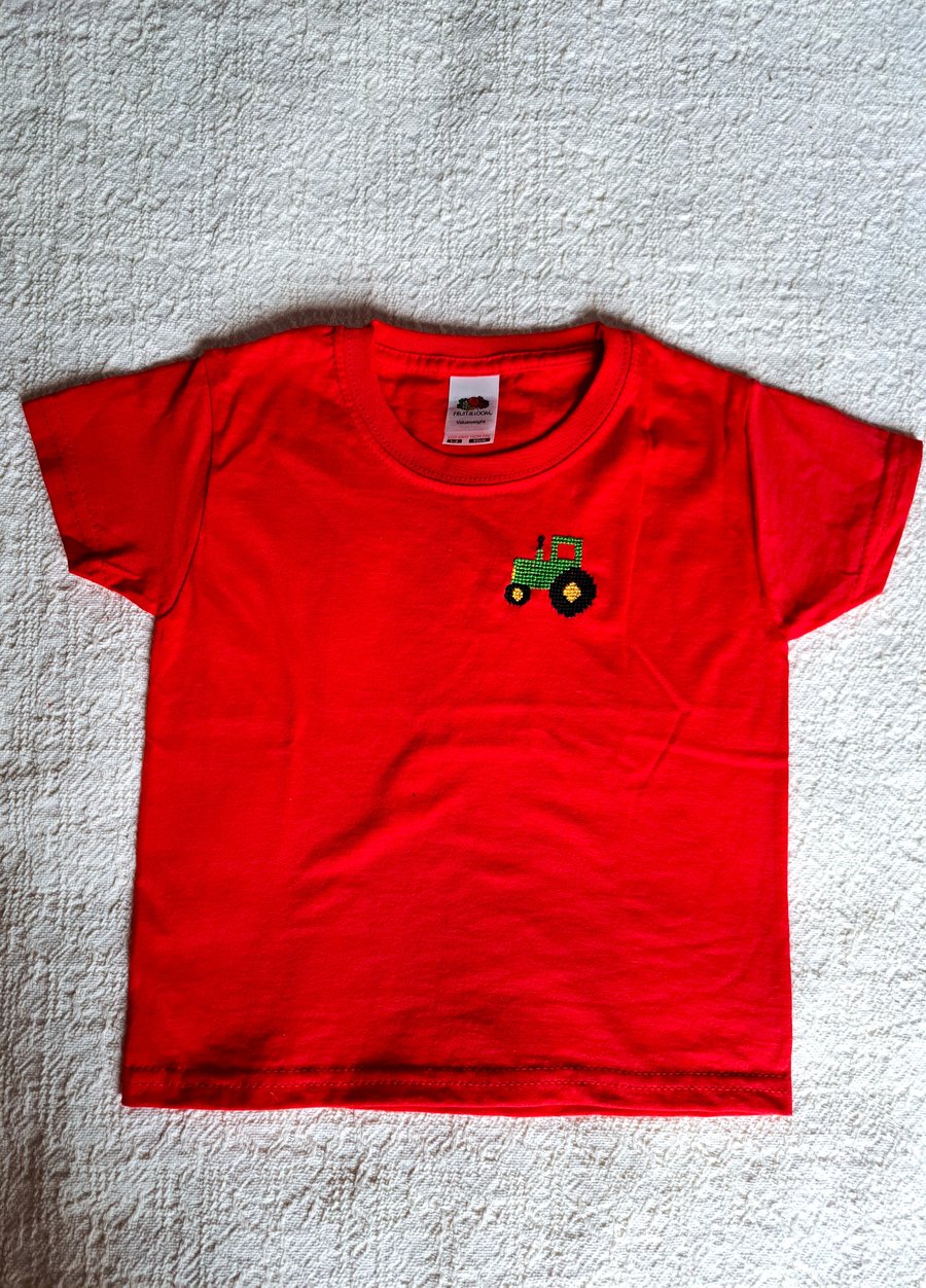 Tractor, T-shirt, age 2-3 years, hand embroidered