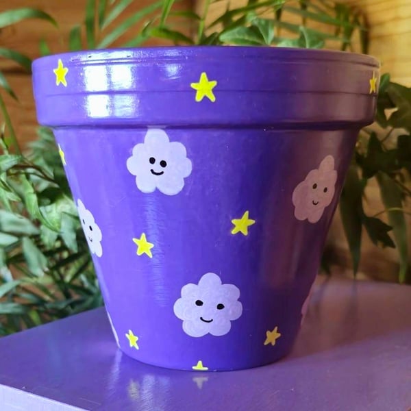 Handpainted fluffy cloud plant pot