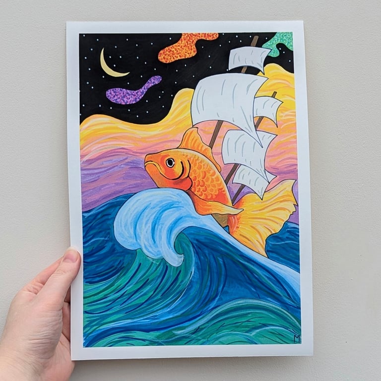 Goldfish Ship A4 Art Print