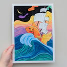 Goldfish Ship A4 Art Print