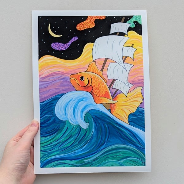 Goldfish Ship A4 Art Print