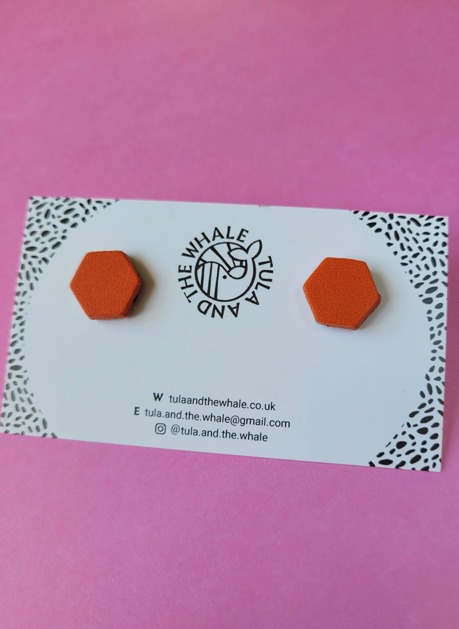 Hexagon Colour Pop Stud Earrings - Orange