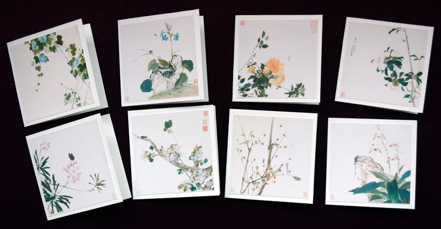 Blank 3x3 Inch Vintage Chinese Art Mini Note Cards and Envelopes