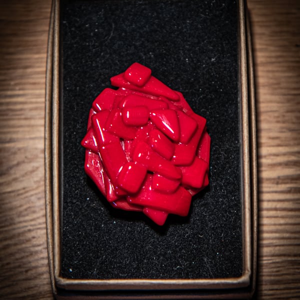 Unusual fused glass brooch in red