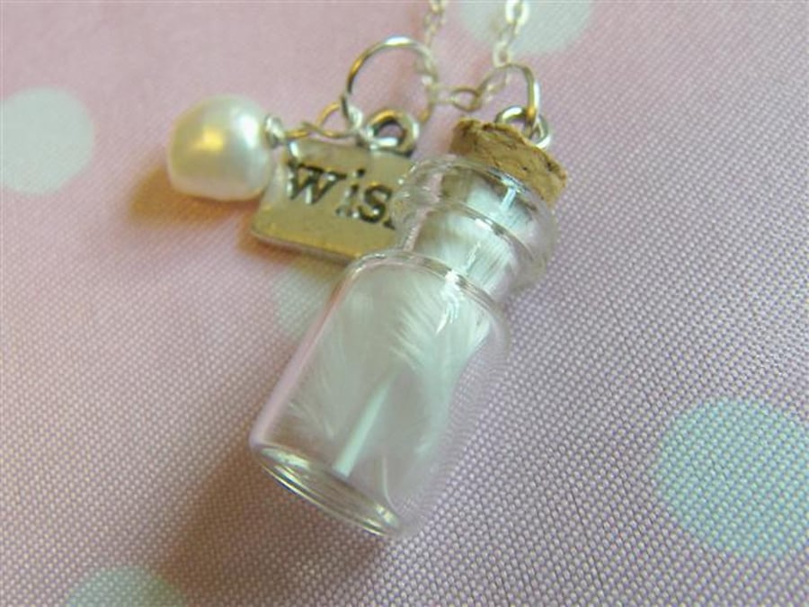 Glass Vial with Marabou Feather Necklace - Guardian Angel