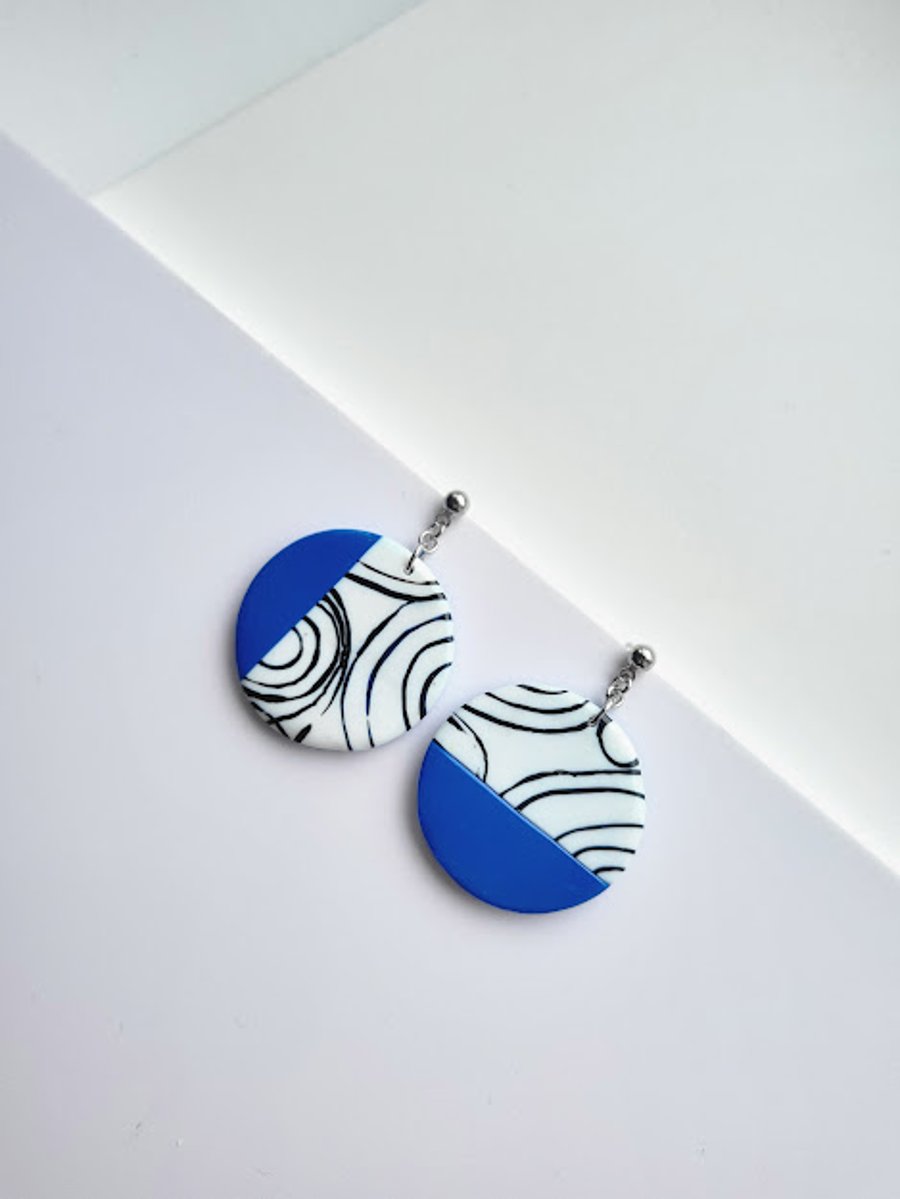 Handmade Polymer Clay Earrings - Azure Swirl Delight Earrings