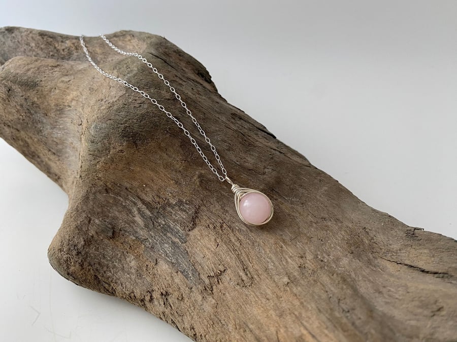 Rose Quartz Necklace, sterling silver