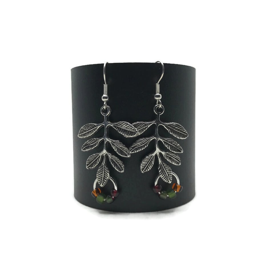 Spring Leaves & Berries Silver Charm Earrings