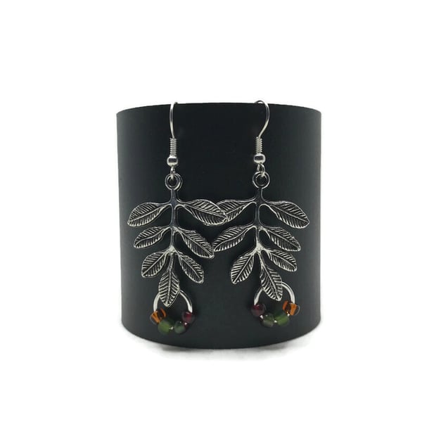 Spring Leaves & Berries Silver Charm Earrings