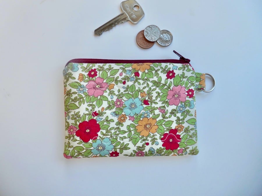  Coin purse in red pink green modern floral fabric
