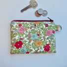  Coin purse in red pink green modern floral fabric