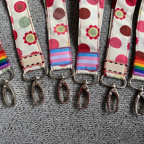 Pink and Green Dotty 100% Cotton Lanyard