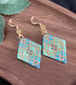 Blue and Gold Geometric Miyuki Beadwork Earrings