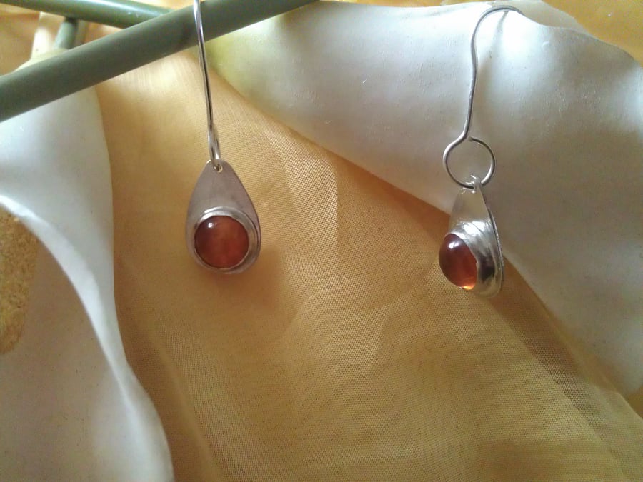 Amber drop sterling silver earrings