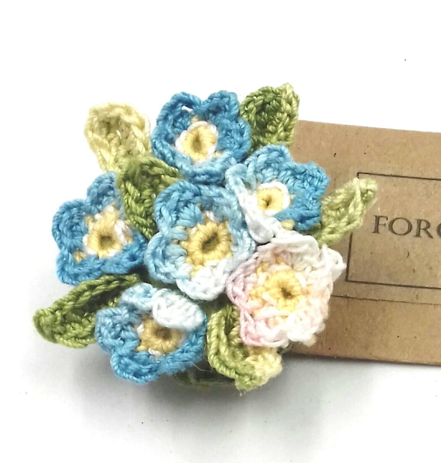Crochet Forget-me-not Brooch Keepsake Gift 