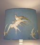 Lampshade for standard lamp. Sanderson 'Swallows' in blue Wedgwood