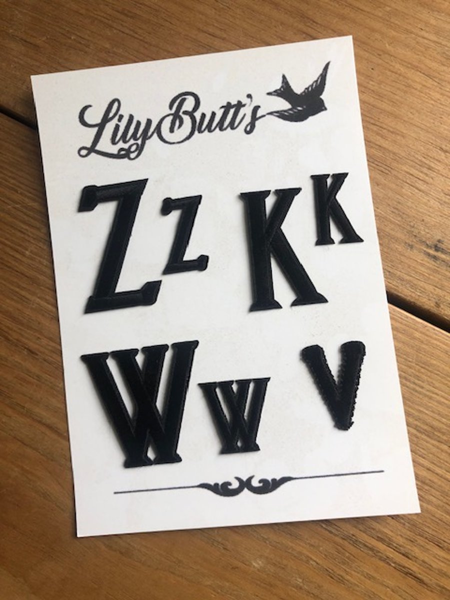 7 Black Mixed Letter Patches, Z, K, W, V