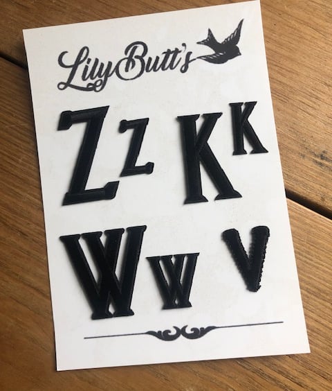 7 Black Mixed Letter Patches, Z, K, W, V