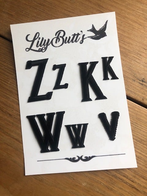 7 Black Mixed Letter Patches, Z, K, W, V