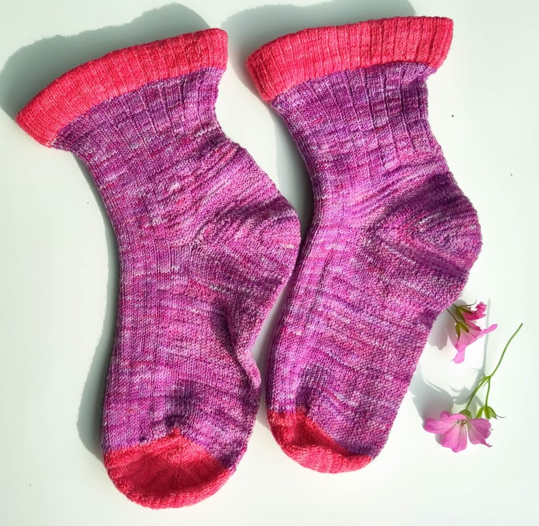 Luxury vegan hand-cranked pima cotton socks in fruity pink and lilac