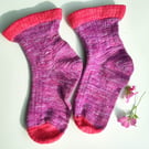 Luxury vegan hand-cranked pima cotton socks in fruity pink and lilac