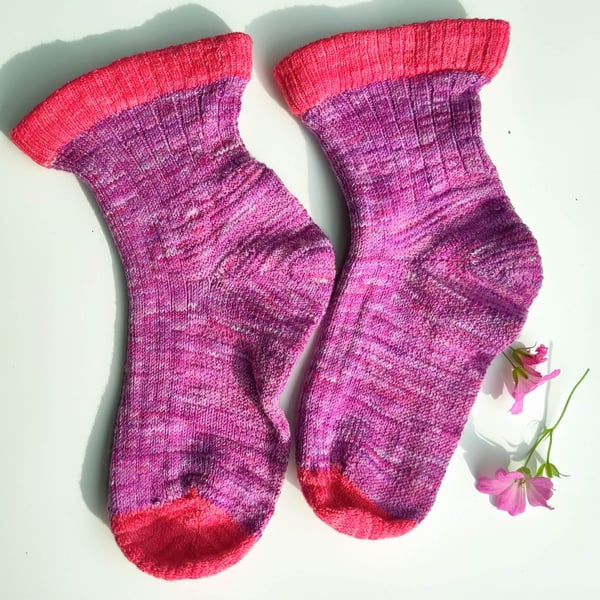 Luxury vegan hand-cranked pima cotton socks in fruity pink and lilac