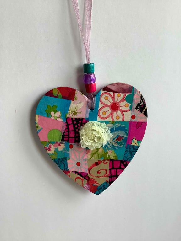 Multi colour mix decopatched wooden heart