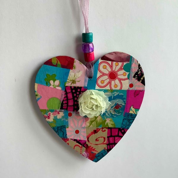 Multi colour mix decopatched wooden heart