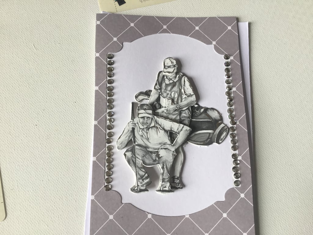 Golf decoupage card. Handmade card, card for him. Ref 320