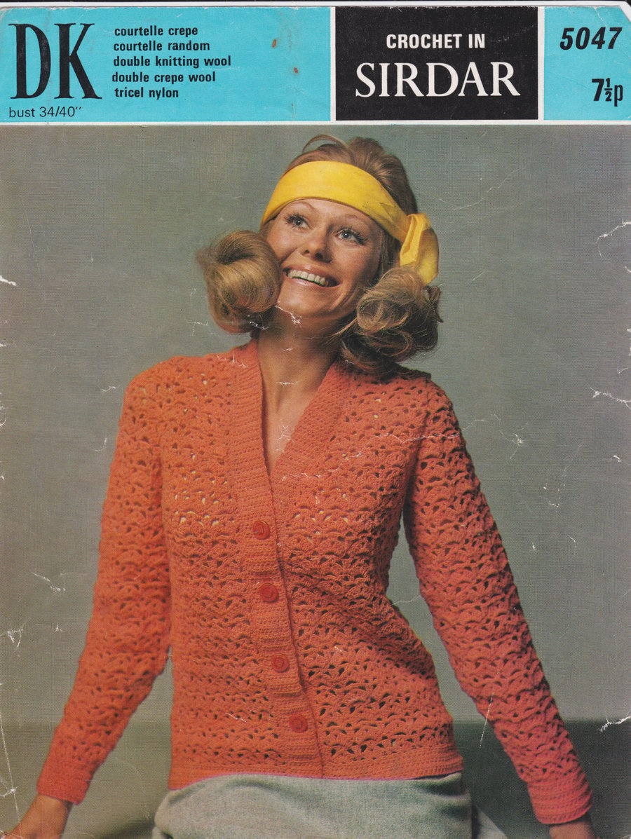 Vintage Crochet Pattern  5047: from Sirdar,  Lacy Cardigan