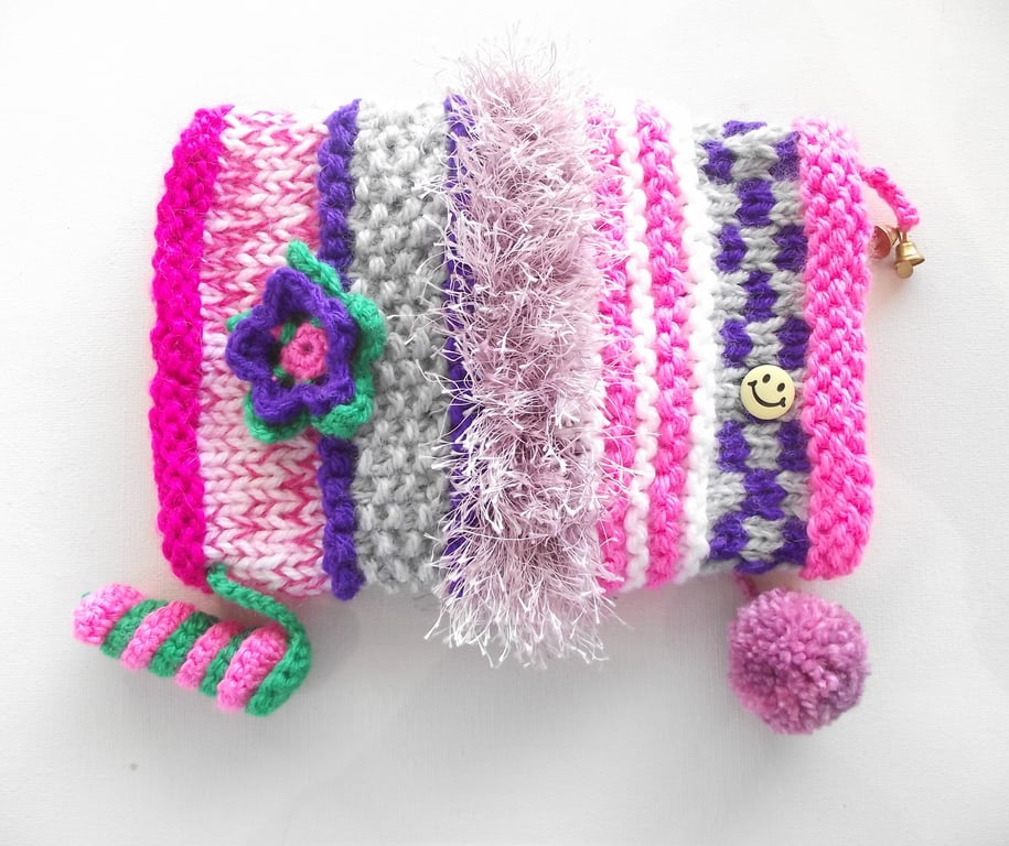 Fiddle Fidget Muff, Knitted Sensory Muff, Autism, Alzheimers, Anxiety, Pink