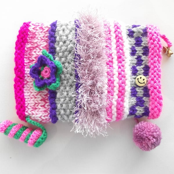 Fiddle Fidget Muff, Knitted Sensory Muff, Autism, Alzheimers, Anxiety, Pink