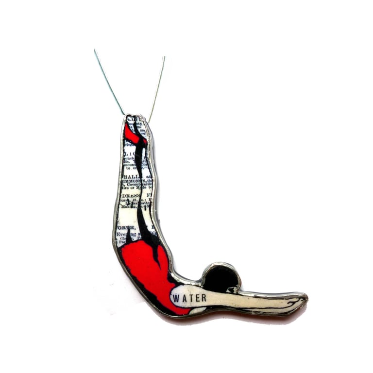 Whimsical red Swimmer Diver Necklace by EllyMental