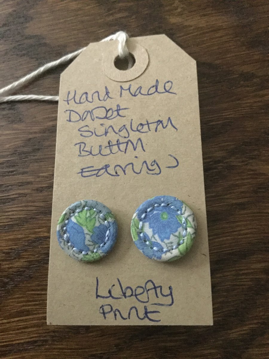 Dorset Button Earrings, Singletons with Liberty Print ‘Poppy’, Blue