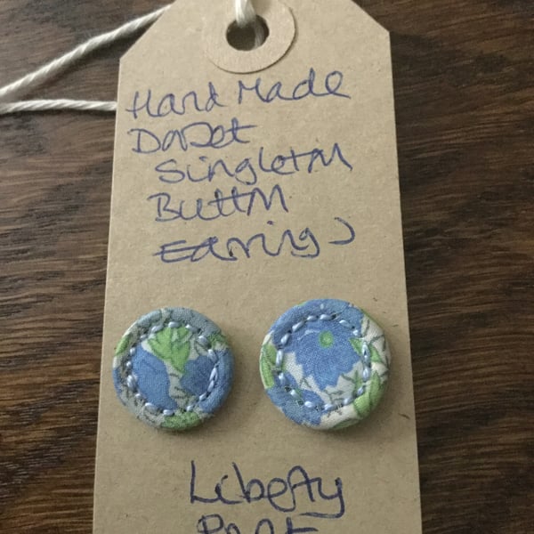 Dorset Button Earrings, Singletons with Liberty Print ‘Poppy’, Blue