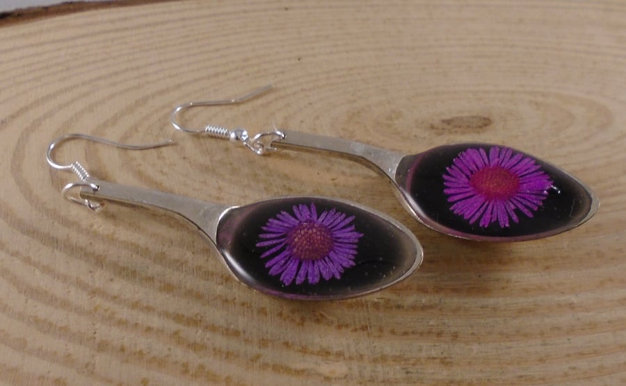 Upcycled Silver Plated Flower Sugar Tong Spoon Earrings SPE082004