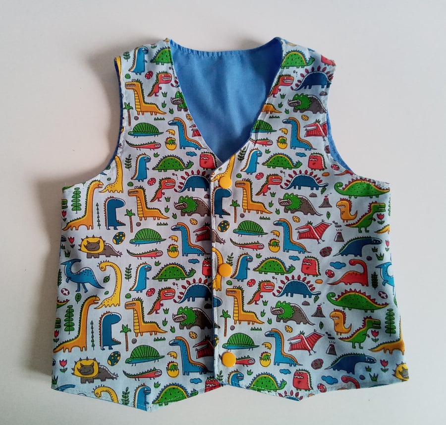Dinosaur waistcoat for boys, Age 18 mths waistcoat, boys waistcoat, dinosaur  
